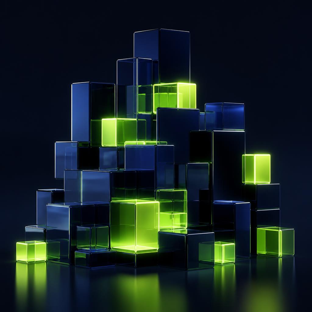 Glowing green 3D building blocks on a dark background, representing building AI-powered projects