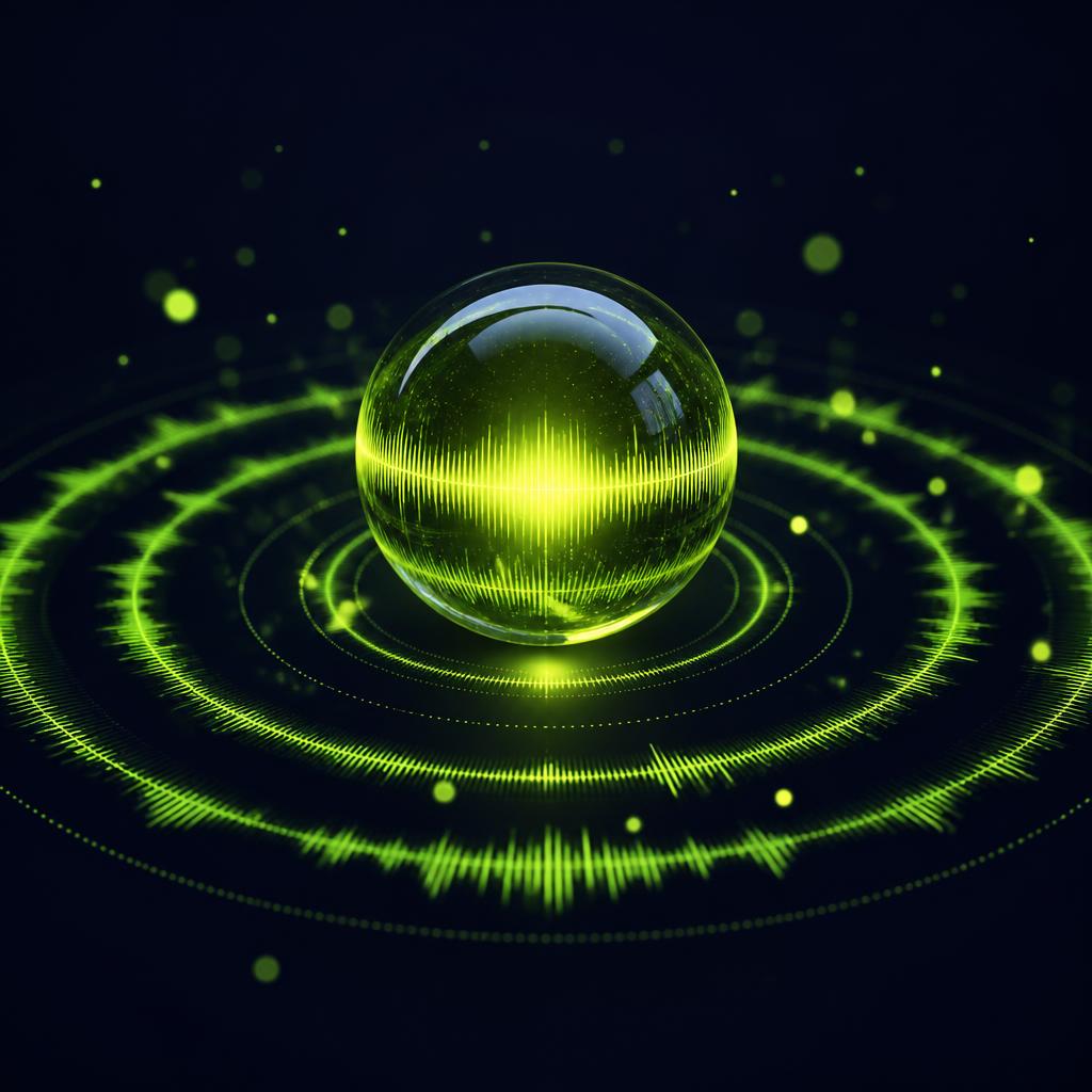 Glowing green voice orb with sound waves, representing AI voice automation